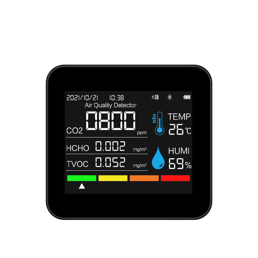 9 in 1 BT Air Quality Monitor CO2 เมตรเครื่องตรวจจับคาร์บอนไดออกไซด์เวลา/Date TVOC HCHO PM2.5 PM1.0 