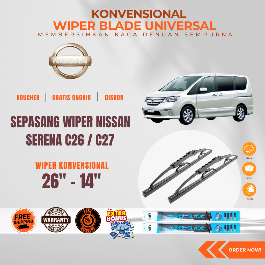 Nissan Serena C26 / C27 ที่ปัดน้ําฝนกระจกรถยนต์แบบธรรมดาฟรี 5 เม็ดสบู่