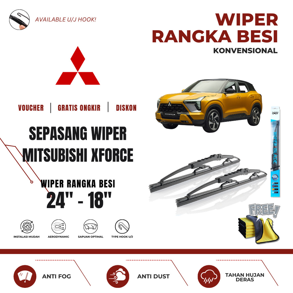 Mitsubishi XForce Conventional ที่ปัดน้ําฝนกระจกรถยนต์ฟรีผ้าไมโครไฟเบอร์