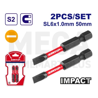 EMTOP ดอกไขควงกระแทก ปากแบน SL6x1 มม. ยาว 50 มม. ปลายแม่เหล็ก (2 ชิ้นชุด) รุ่น ESBTM5SL650