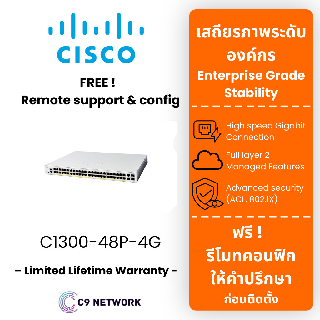 Cisco C1300-48P-4G Switch 48GE PoE + 4x1G SFP | Cisco Switch สำหรับ CCTV/WiFi