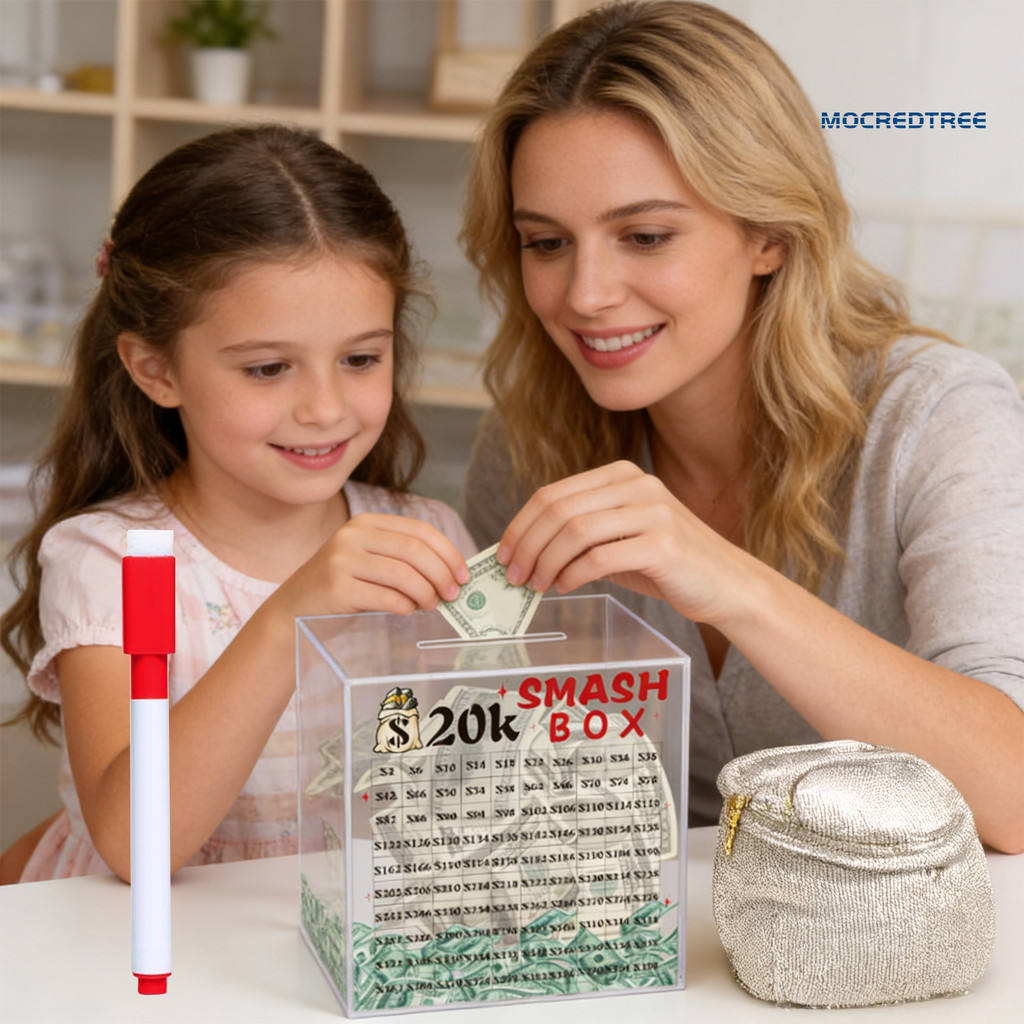 Mocredtree อะคริลิคใสกล่องเงิน USD 10K/20K Piggy Bank เงินสดคอนเทนเนอร์ Break to เปิดเด็กผู้ใหญ่เงิน