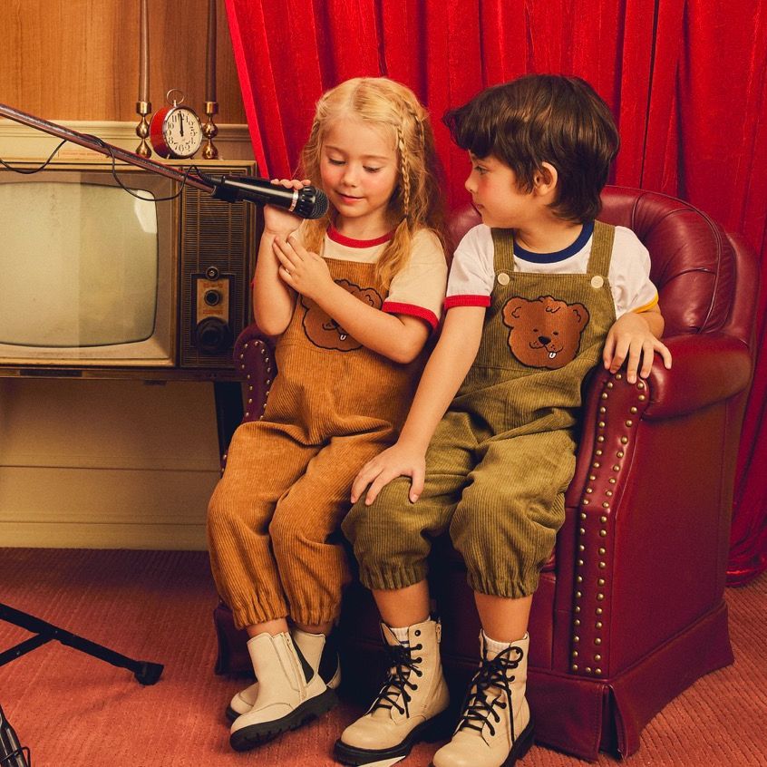 lookbookpetite little benny jumpsuit เอี๊ยมขายาวเด็ก สี cinnamon/ greentea