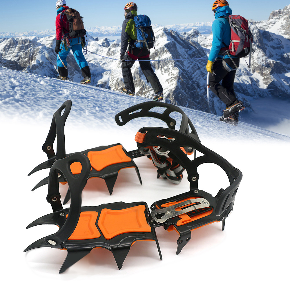 [ในสต็อก] 12 ฟัน Ice Crampons รองเท้าบูตหิมะฤดูหนาว Gripper Anti-skid Spikes Traction Cleats