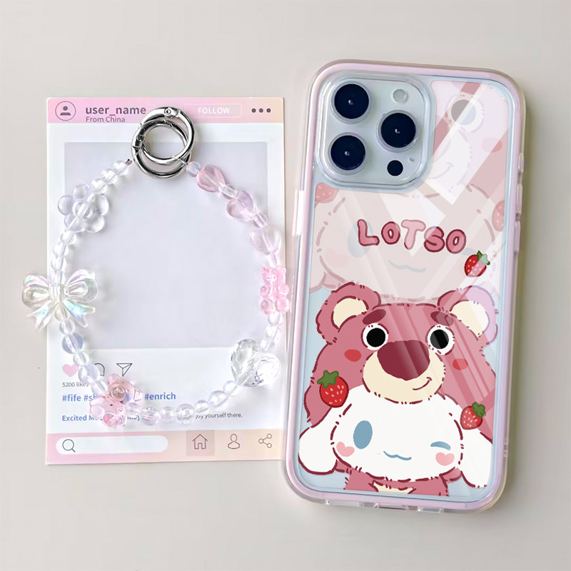 HP GANTUNGAN Strawberry Bear 2 In 1 Casing Samsung A36 A17 5G A26 A56 A57 5G A07 S22 S24 Fe A16 5G S