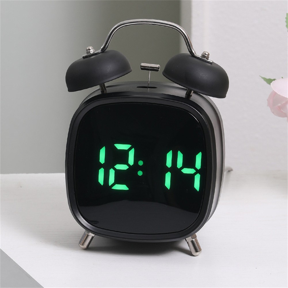 [AMANDA] 4 นิ้ว LED Display Digital Twin Bell นาฬิกาปลุกสําหรับบ้านและสํานักงานข้างเตียง