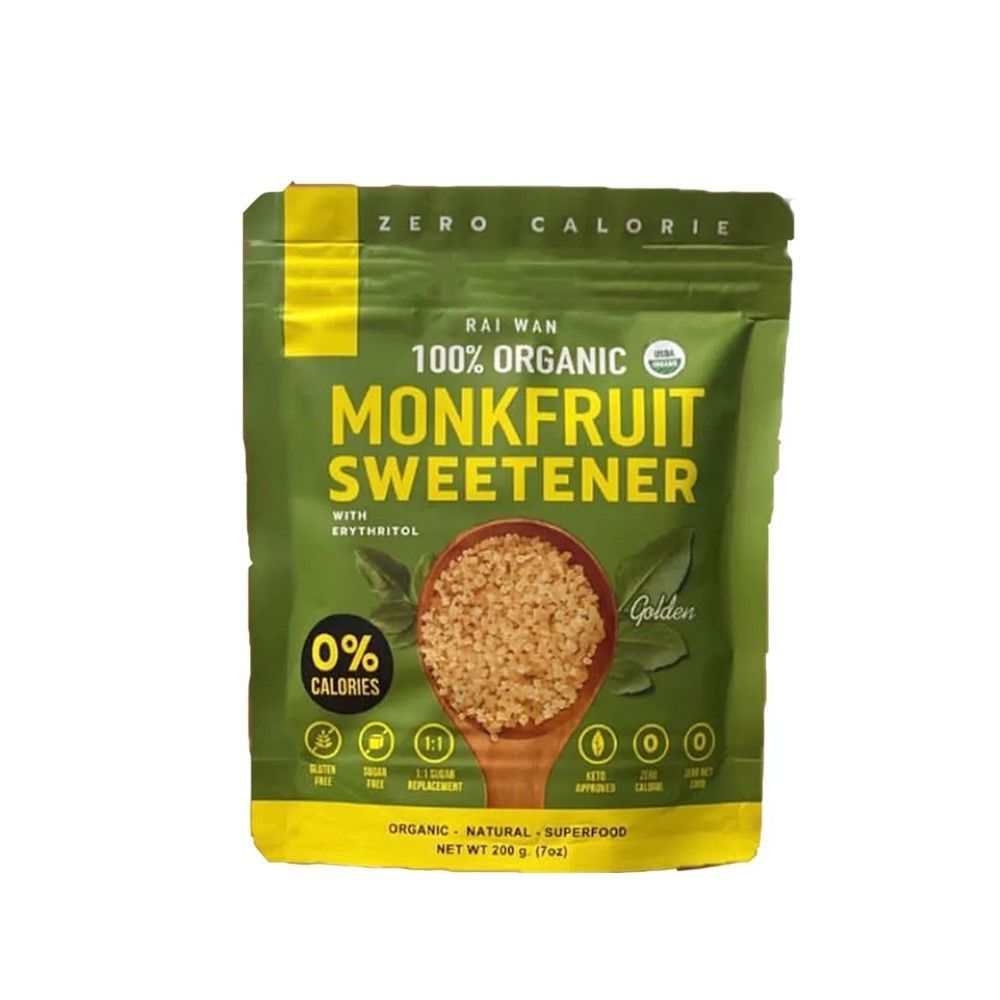 🐙 ไร่หวาน น้ำตาลหล่อฮั่งก้วยรุ่นสีทอง 200ก 🐟 RAIWAN ORGANIC GOLDENSUGAR MONKFRUIT200G 🐞   🐒