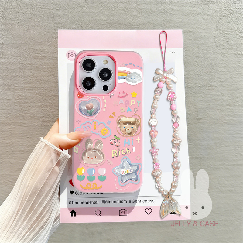 GANTUNGANคริสตัลJelly Rabbit 2 In 1 LanyardปลอกRedmi A7 Proหมายเหตุ 14 4G 5G 15C 15 13C 13X 13 A5 14