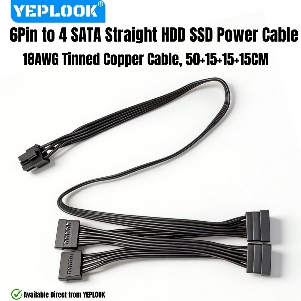YEPLOOK 6Pin ถึง 4 SATA ชายตรง HDD SSD SATA สายไฟสําหรับ Corsair RM1200e, RM1000e, RM850e, RM750e ปร