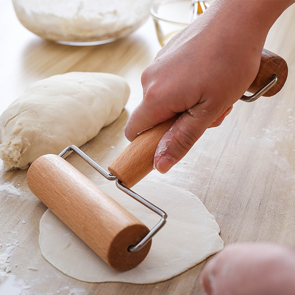 Lemonshu Double-end ไม้ Rolling Pin คู่มือ Push Dough Roller คุกกี้พิซซ่าเบเกอรี่เครื่องมือ