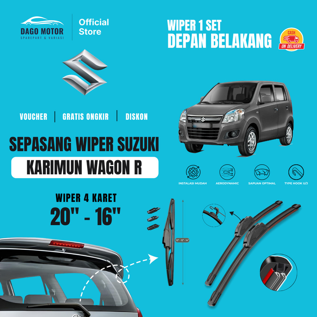Suzuki Karimun Wagon R Quad แพ็คเกจปัดน้ําฝนกระจกรถยนต์ 1 ชุดด้านหน้าด้านหลัง