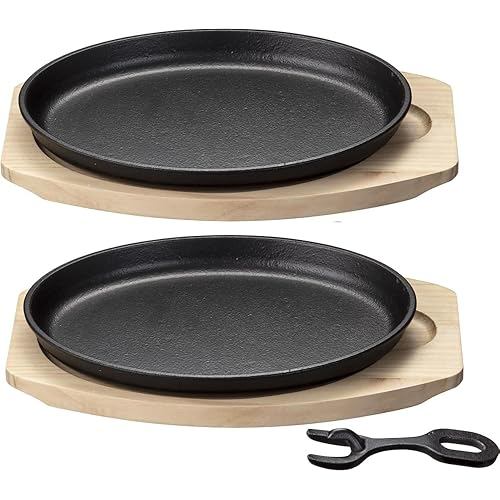 Ishigaki iron cast large steak plate, set of 2, with handle 4545