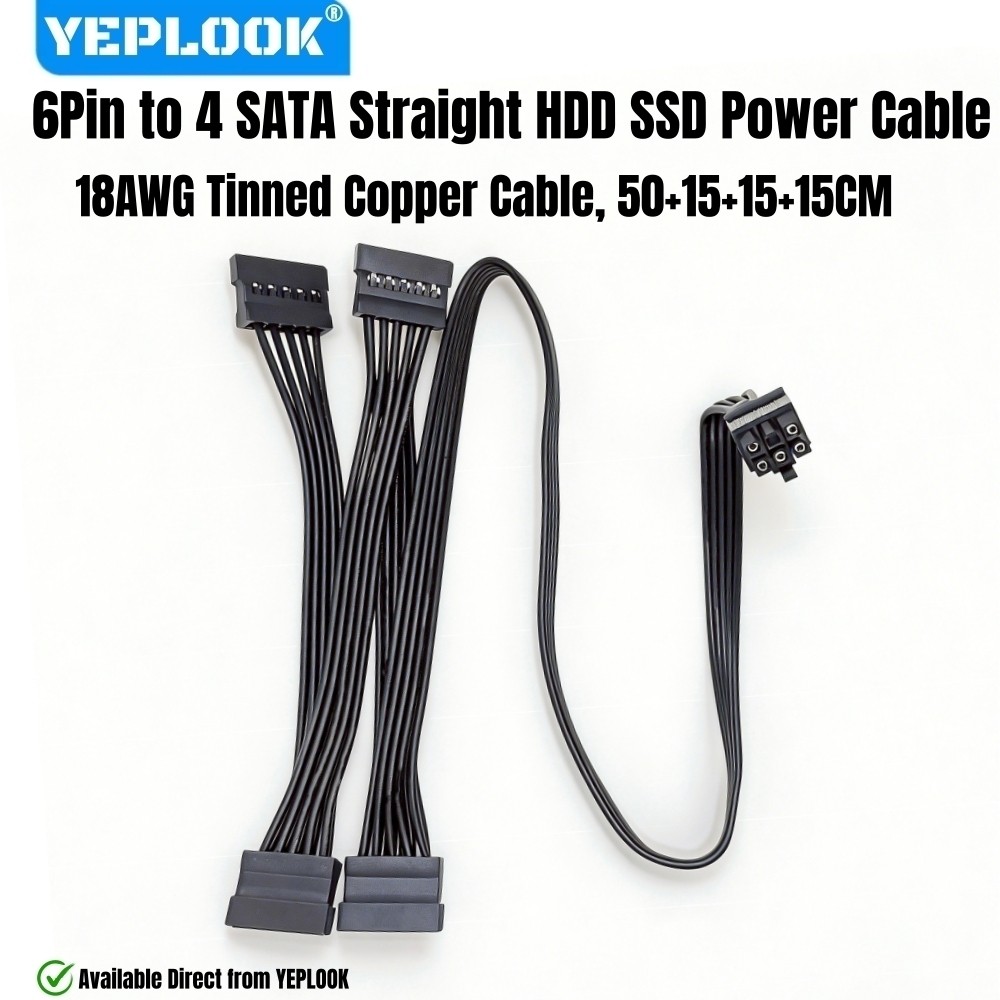 YEPLOOK 6Pin ถึง 4 SATA ตรง, HDD SSD SATA สายไฟสําหรับ Corsair HX1200, HX1000, HX850, HX750 PLATINUM