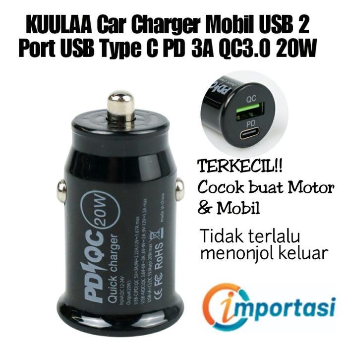 Kuulaa ที่ชาร์จแบตในรถรถจักรยานยนต์ Usb 2 พอร์ต Usb Type C Pd 3A Qc3.0 20W