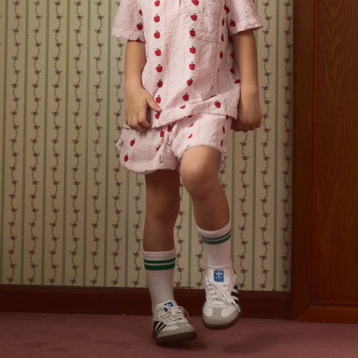 lookbookpetite milkshake shorts pink pommette กางเกงขาสั้นเอวยางยืด รุ่น Milkshake สี Pink Pommette