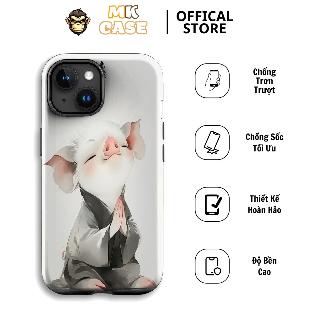 MK CASE iPhone 11-16 Pro Max Elegant Ink Praying Piglet iPhone CASE