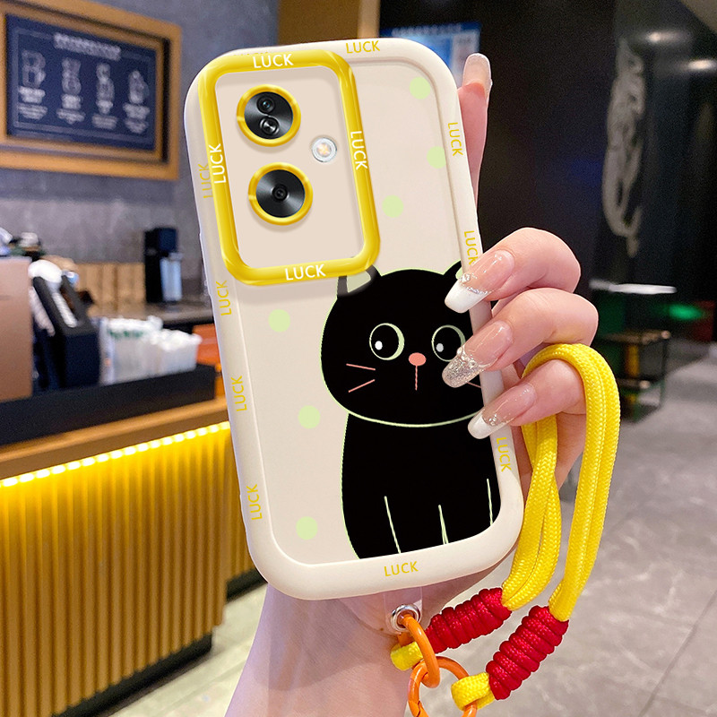 เคส OPPO A79 5G A2 5G เคสแมวดําพร้อมเชือกเส้นเล็ก