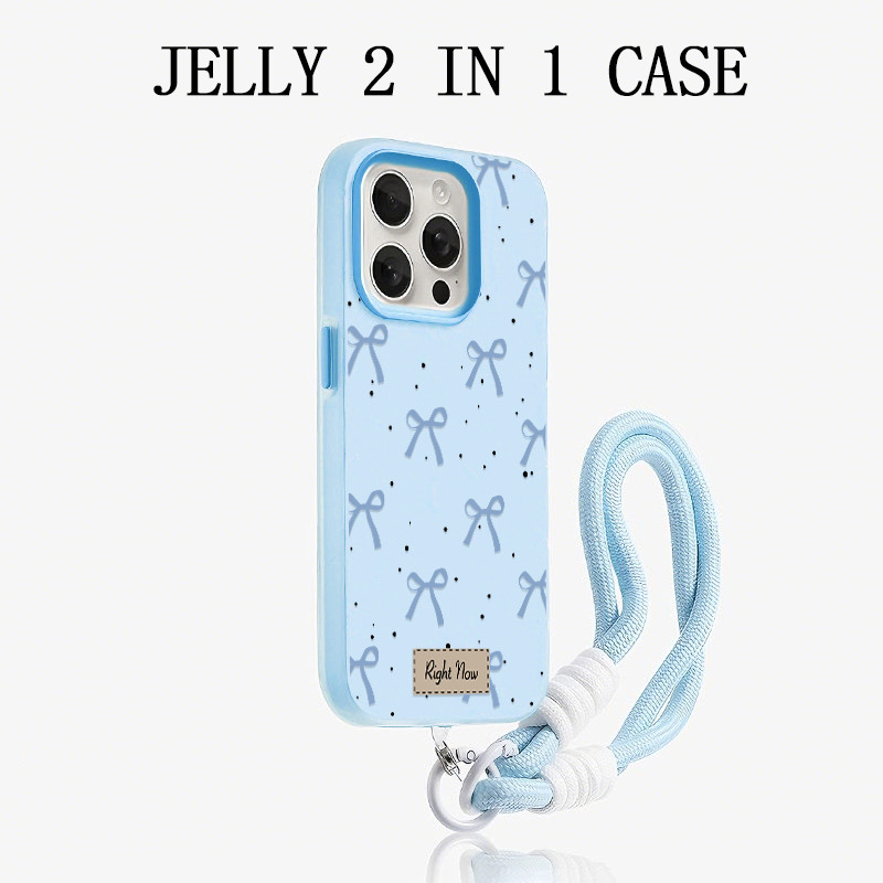 GANTUNGAN Jelly 2 In 1 Blue Ribbon Letter Lanyard Case Samsung A17 5G A56 A57 5G A37 A07 A36 A16 A26