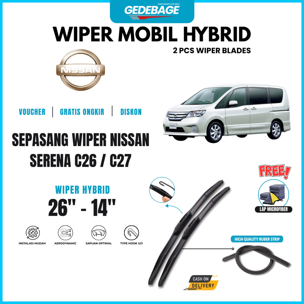 Nissan Serena C26 / C27 Hybrid ที่ปัดน้ําฝนกระจกรถยนต์ฟรีผ้าไมโครไฟเบอร์