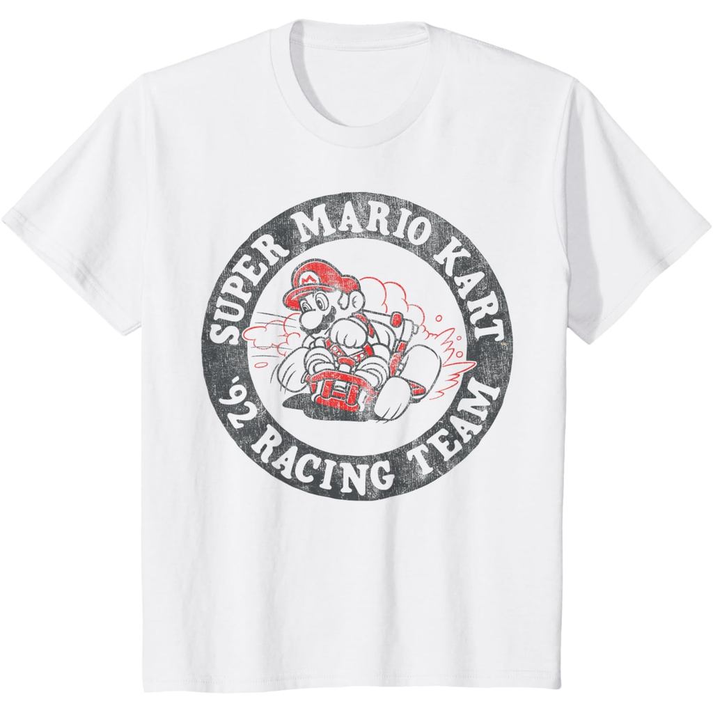 Super Mario Kart 92 Racing Team Distressed Circle Logo เสื้อยืดผ้าฝ้ายหวี
