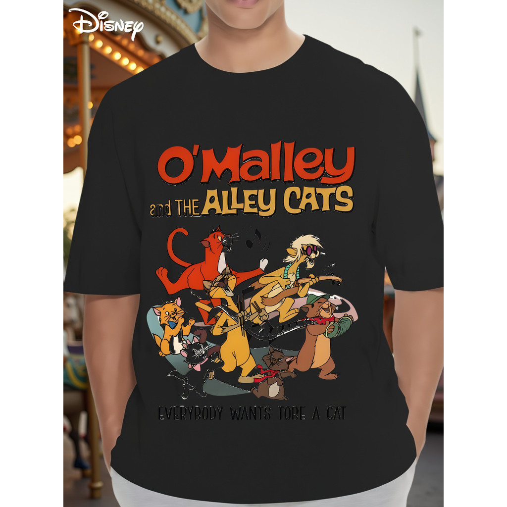 เสื้อยืดการ์ตูน mens Cat Adventure ของ Disney กับ Kuzco Alpaca และ Duchess แบบคอกลมแขนสั้น