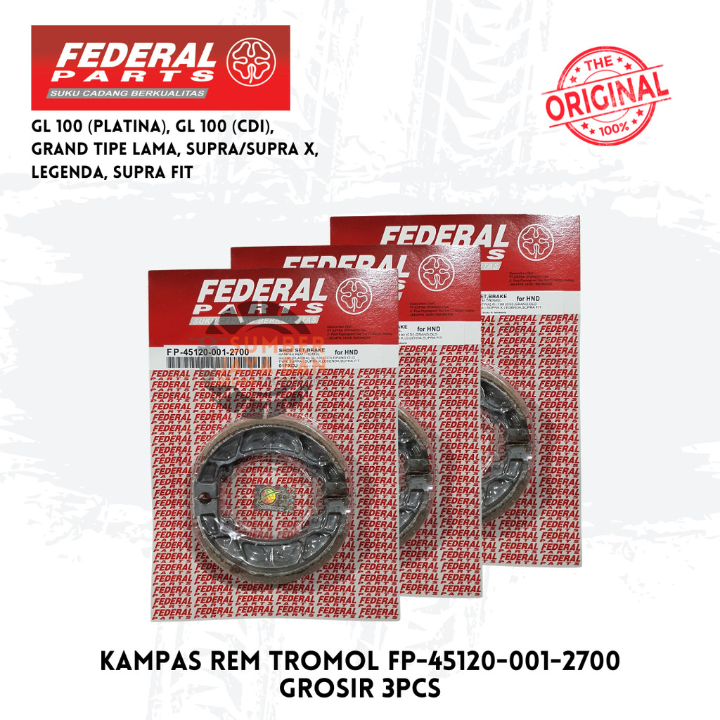 (WHOLESALE MIN 3PCS) ผ้าเบรคดรัมนอกล GL 100 Platinum CDI Grand Old Type Supra/Supra X Legenda Supra 