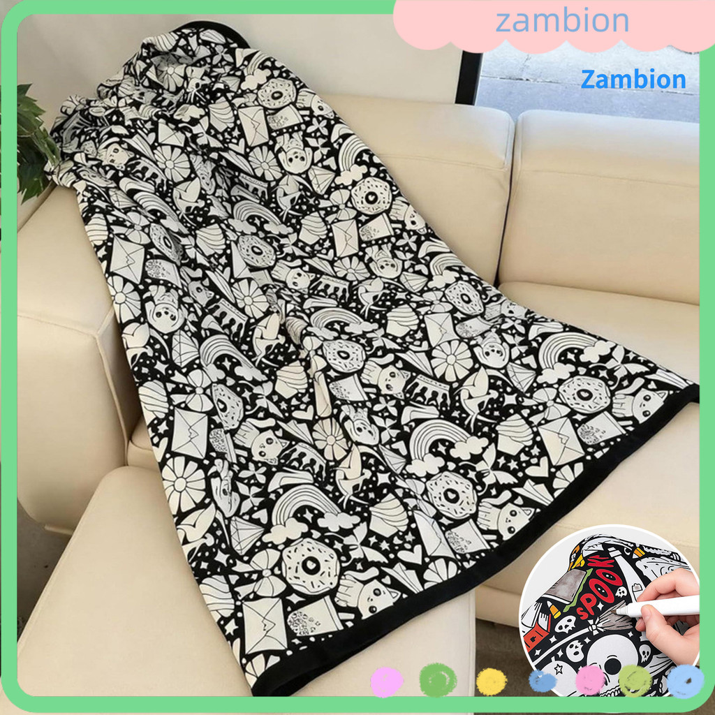 [zombion] ผ้าห่มระบายสี DIY สีผ้าห่มของคุณเองโครงการศิลปะพร้อมเครื่องหมายล้างทําความสะอาดได้ศิลปะสีหัตถกรรมโยนผ้าห่มสําหรับตกแต่งบ้านกิจกรรมปาร์ตี้วันหยุด