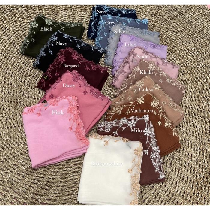 Koyu Square Hijab Viney Lace (ดอกไม้) เย็บปักถักร้อย