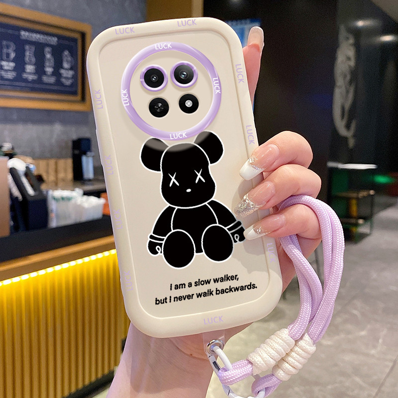 Realme 12 5G 13 5G C65 5G Narzo 70X 5G Narzo N65 5Gกรณีหมีสีดําขนาดเล็กพร้อมเชือกเส้นเล็ก