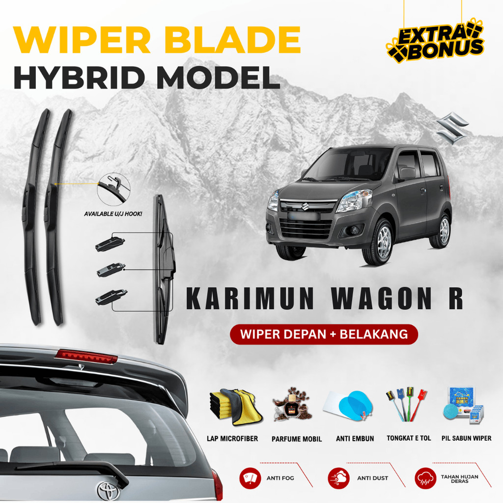 Suzuki Karimun Wagon R Hybrid Car Windshield Wiper Package 1 ชุดด้านหน้าด้านหลังฟรี 5 โบนัส