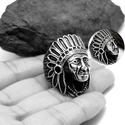 Fh-Men Women Vintage Alloy Indian Chief Pattern Finger Ring Punk Jewelry Charm