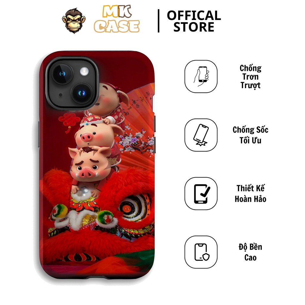 MK CASE Cute Piglet Lion Dance เคส iPhone สําหรับ iPhone 11 12 13 14 15 16 Pro Max