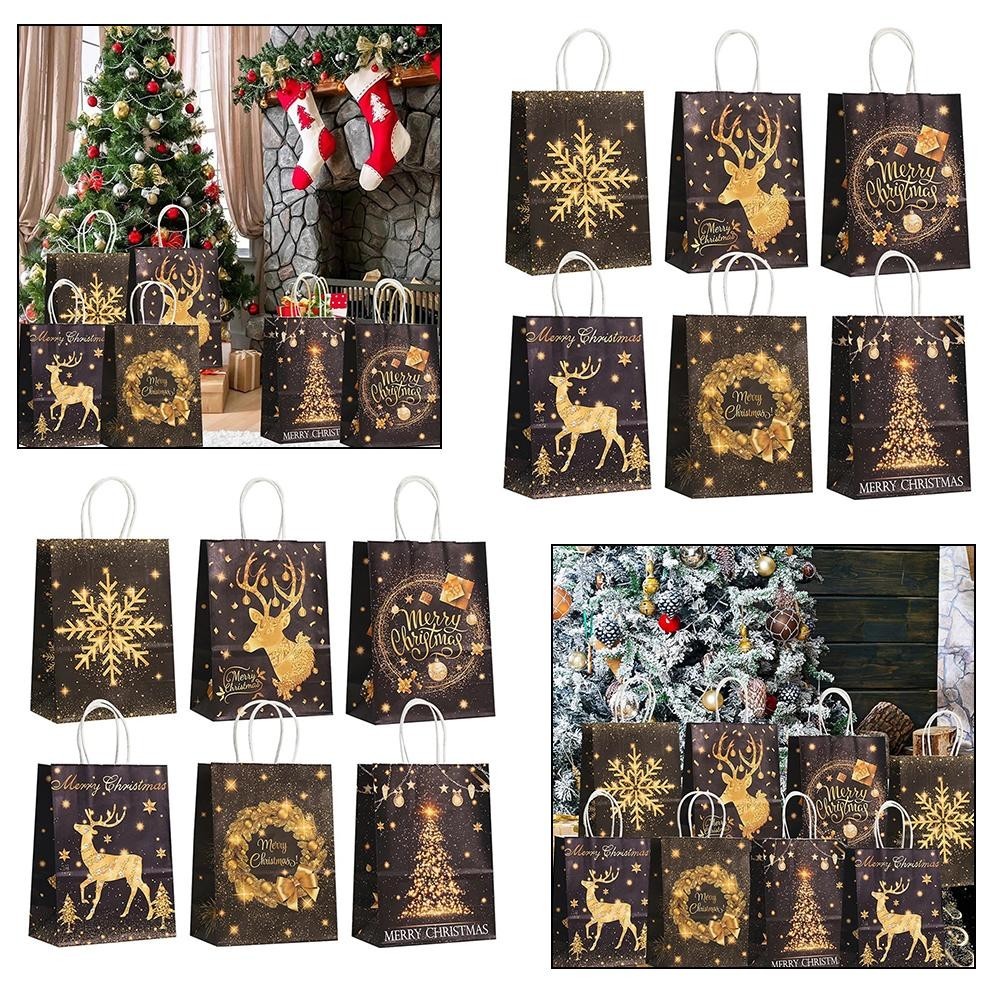 ClearanceLOVE12PCS Elegant Package กระเป๋าคริสต์มาส ถุงขนม Happy Christmas กระดาษนํากลับมาใช้ใหม่