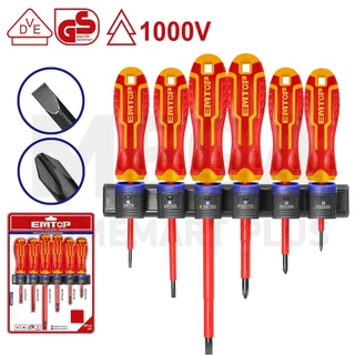EMTOP ชุดไขควง 6 ชิ้นชุด หุ้มฉนวน VDE กันไฟฟ้า 1000 โวลท์ ( ปากแบน | ปากแฉก ) รุ่น ESSTJS061