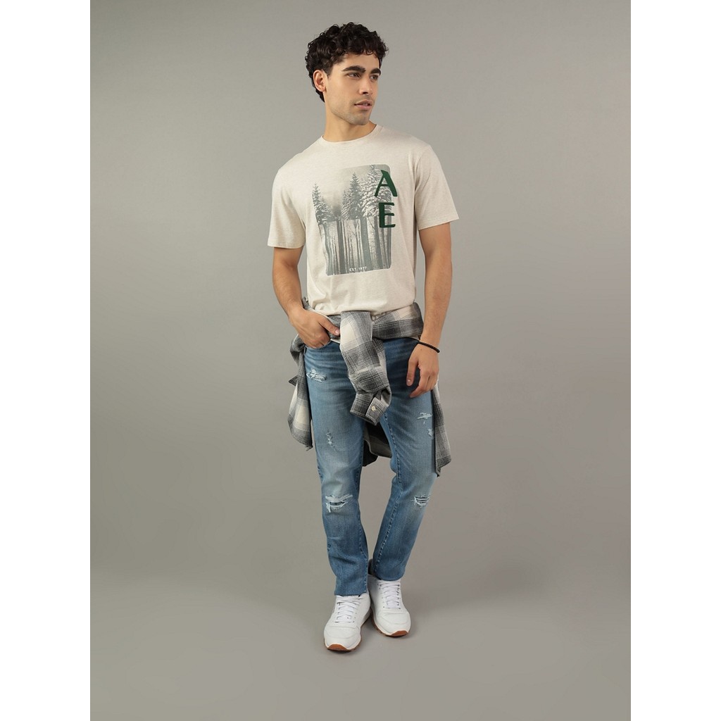 American Eagle เสื้อยืดผู้ชาย G INTL SS SET IN TEE- OAT HTHR + SERIOUSLY SOFT WASH สี OATMEAL HEATHER - 017-3338-864