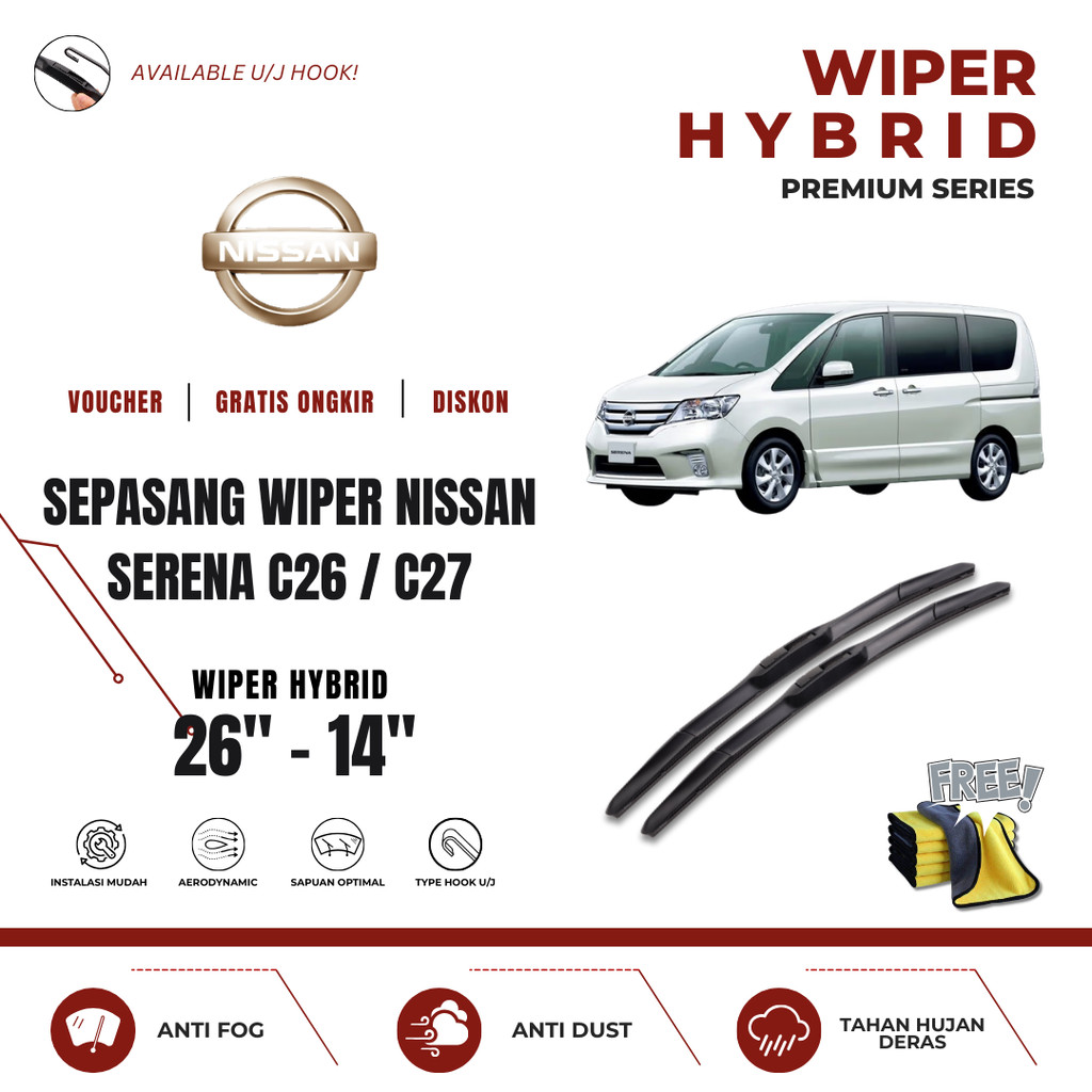 Nissan Serena C26 / C27 Hybrid ที่ปัดน้ําฝนกระจกรถยนต์ฟรีผ้าไมโครไฟเบอร์