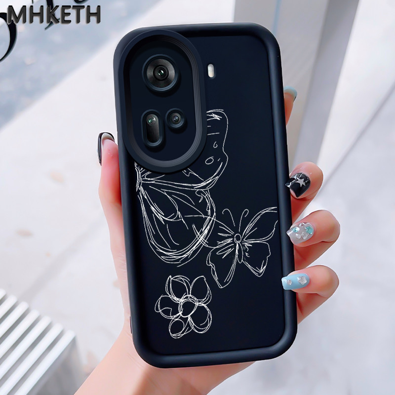 MHKETH เคสสำหรับ OPPO Reno 11 5G Reno11 5G เคสโทรศัพท์รูปผีเสื้อเส้นเรียบง่าย
