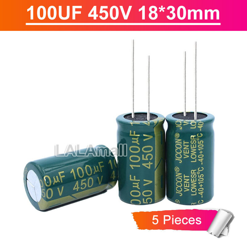 5pcs 100uF 450V 450V100uF 100uF450V Through Hole Electrolytic Capacitor 18*30 มม.ใหม่เดิม