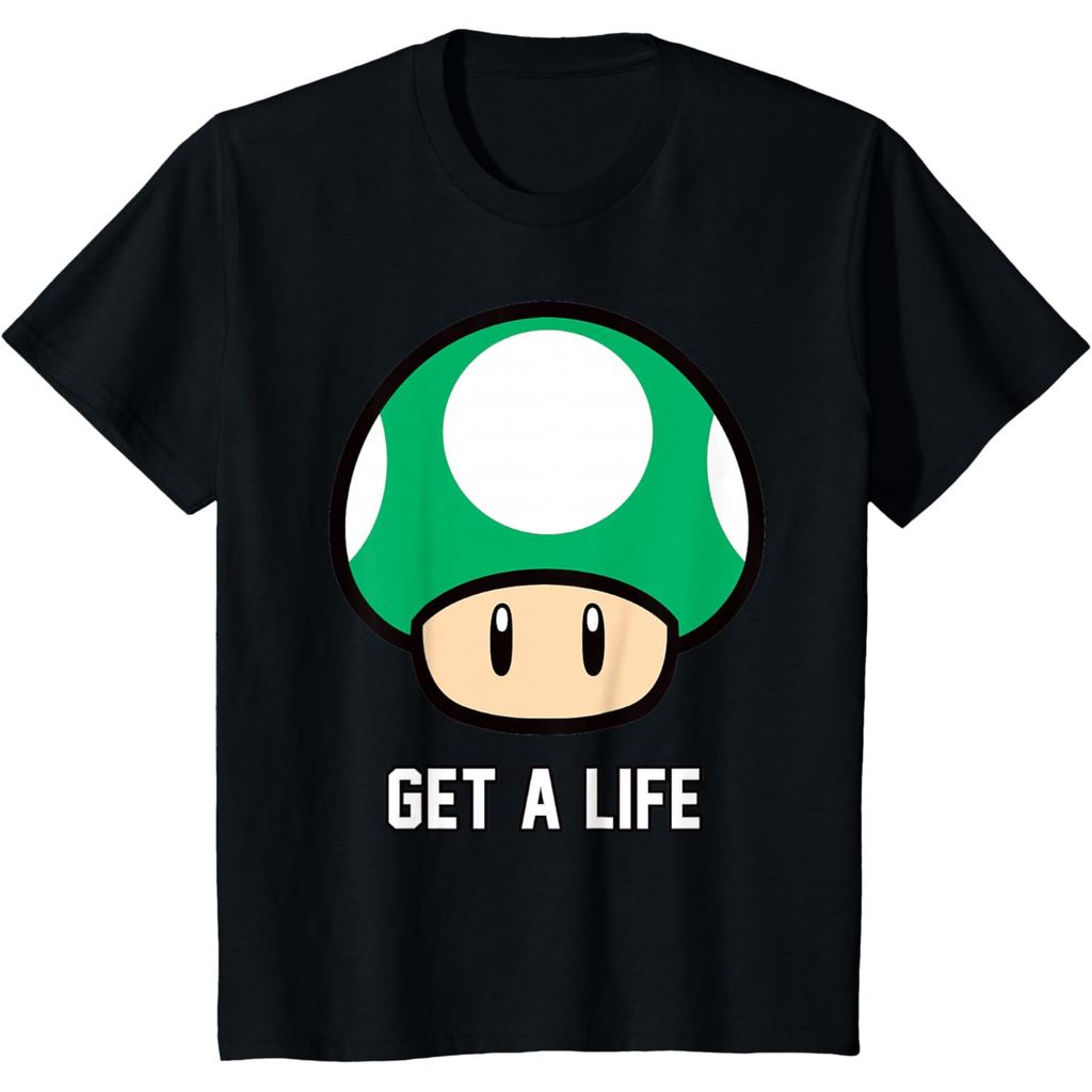 Super Mario 1Up Mushroom Get A Life เสื้อยืดสําหรับเด็กและผู้ใหญ่ 24s Combed Cotton