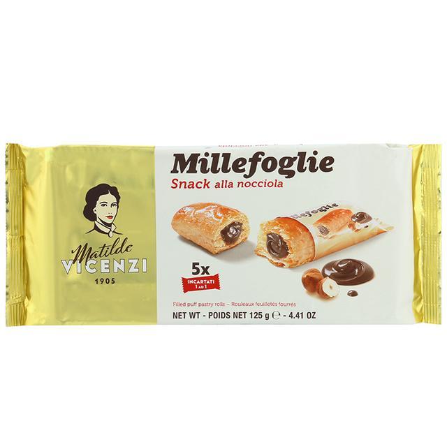 🌷 วิเซนซิพัฟฟ์สอดไส้เฮเซลนัท 125กรัม 🍃 8000350001124 🌻 Vicenzi Mini Snack Hazelnut Puff 125g. 🌿 ของแ