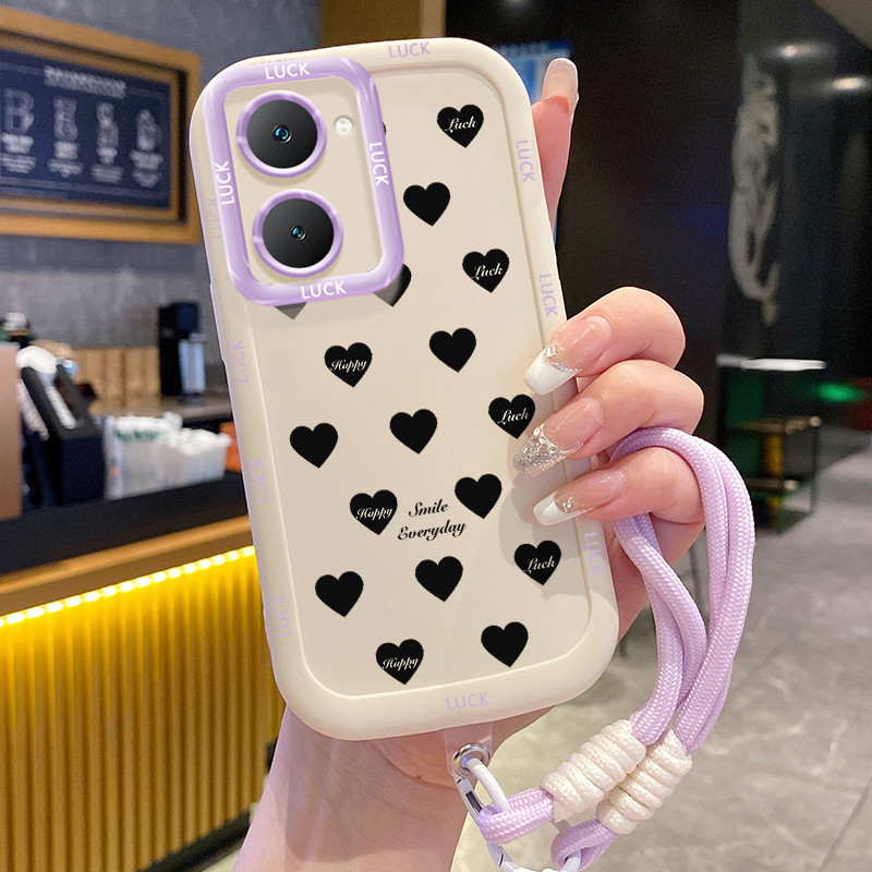เคส VIVO Y03 Y03T Y18 Y18E Y18I Y18T Y28s 5G Y37 5G เคส Black Love พร้อมเชือกเส้นเล็ก