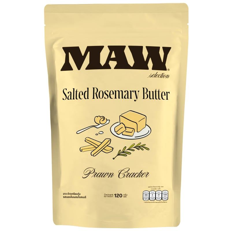MAW มาว ข้าวเกรียบกุ้ง รสเนยเค็มผสมโรสแมรี 120 กรัม [8858669416012]