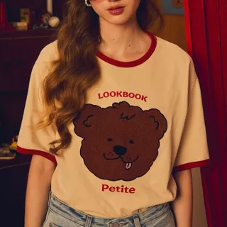 lookbookpetite little benny t-shirt (adult) เสื้อยืดผู้ใหญ่ สกรีนรูปน้องหมี benny สี beige,pink