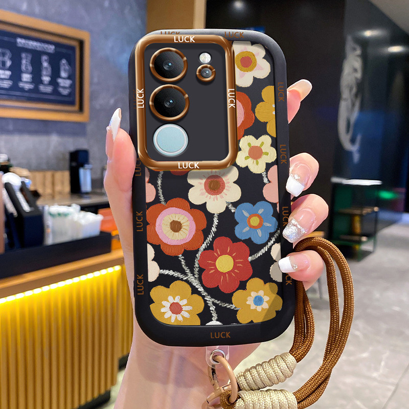 VIVO V29 5G V29E 5G V29 Pro 5G Case Vintage Floral Case พร้อมเชือกเส้นเล็ก