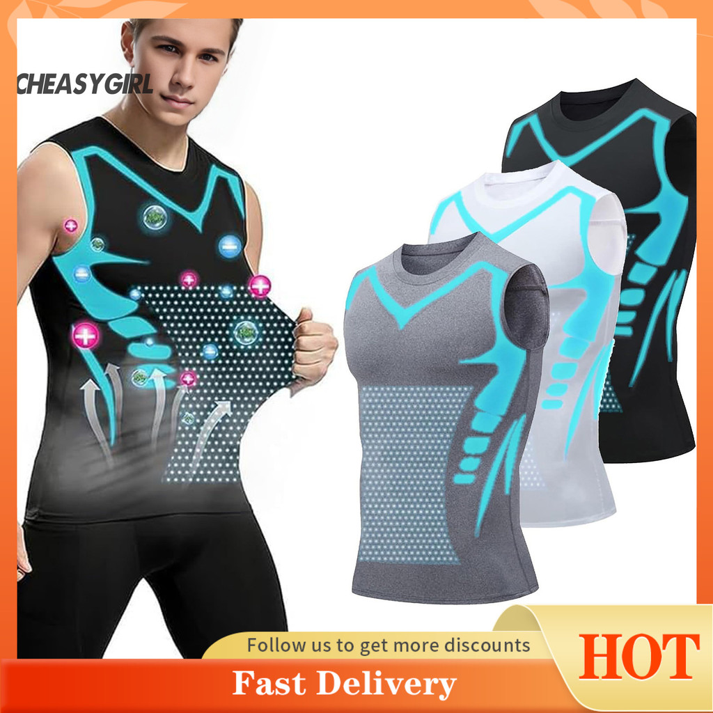 {cheasygirl.ph}2/3 ชิ้น Men Sport Vest Slim Fit ความยืดหยุ่นสูง O คอ Quick-dyring แขนกุดการบีบอัด Fi