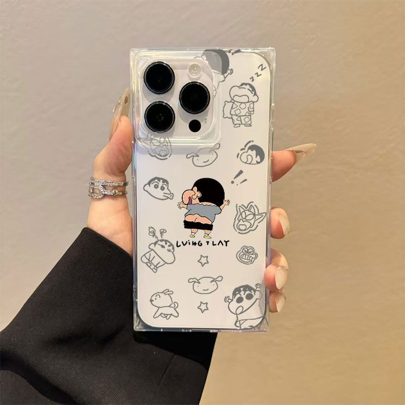 [เคสสี่เหลี่ยม] Ice Crystal Square Dancing Shin-Chan เหมาะสําหรับ Apple 16/15/14/13promax เคสโทรศัพท์ 12/11 กันกระแทก