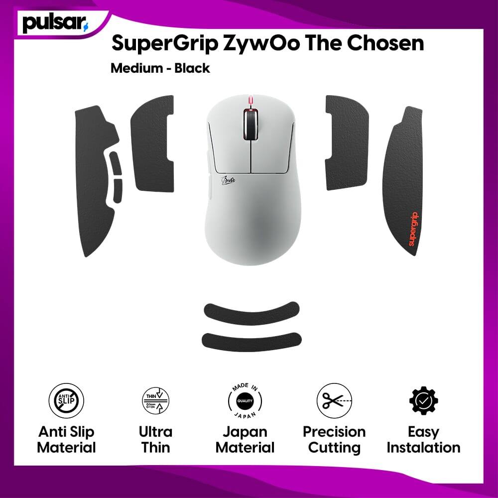 Pulsar เมาส์สําหรับเล่นเกมอุปกรณ์เสริม SuperGrip ZywOo Chosen ขนาดขนาดกลางสีดํา Anti Slip Precision 