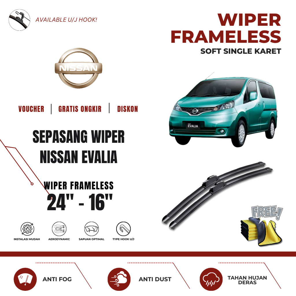 Nissan Evalia Frameless ที่ปัดน้ําฝนกระจกรถยนต์ฟรีผ้าไมโครไฟเบอร์
