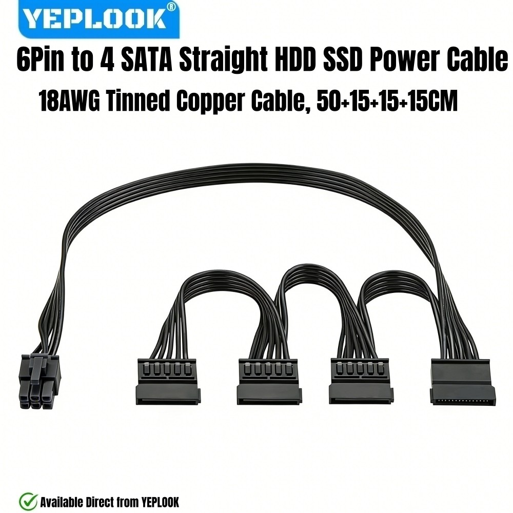 YEPLOOK 6Pin ถึง 4x SATA ชายตรง, SSD HDD สายไฟสําหรับ Corsair HX1200, HX1050, HX1000, HX850, HX750, 