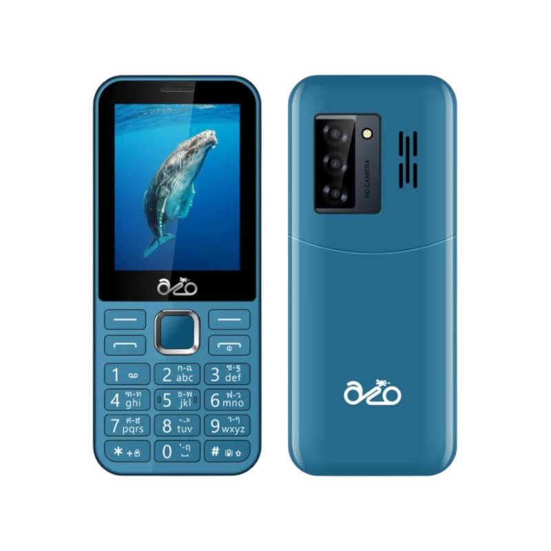 inovo ปุ่มกด AIO A802 2 ซิม จอกว้าง 2.9 นิ้ว รองรับ 4G พร้อมชาร์จ Type C มีสวิตช์ไฟฉายด้านข้าง Blue